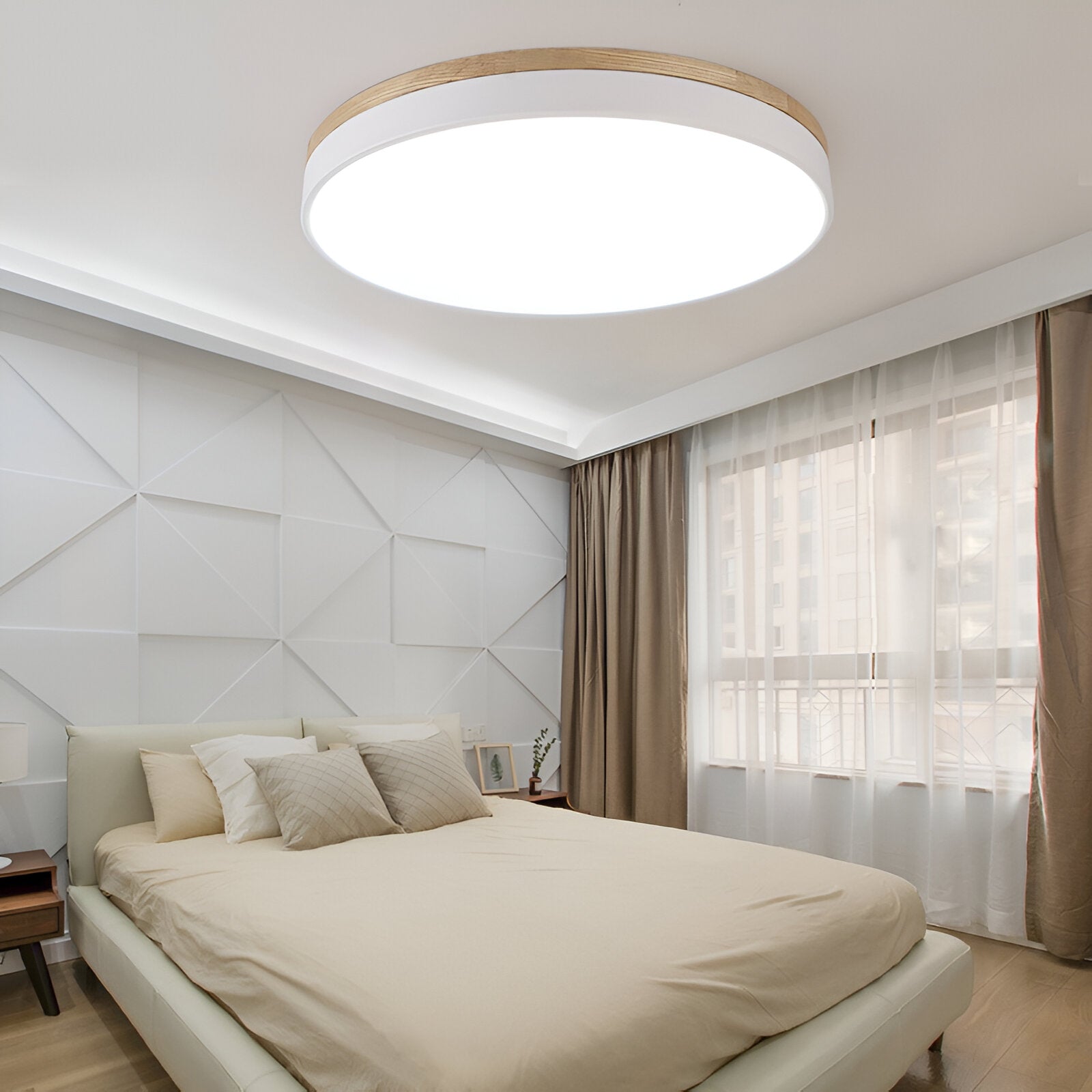 Round Flush Ceiling Light | Nordic Minimalist, Acrylic and Wood