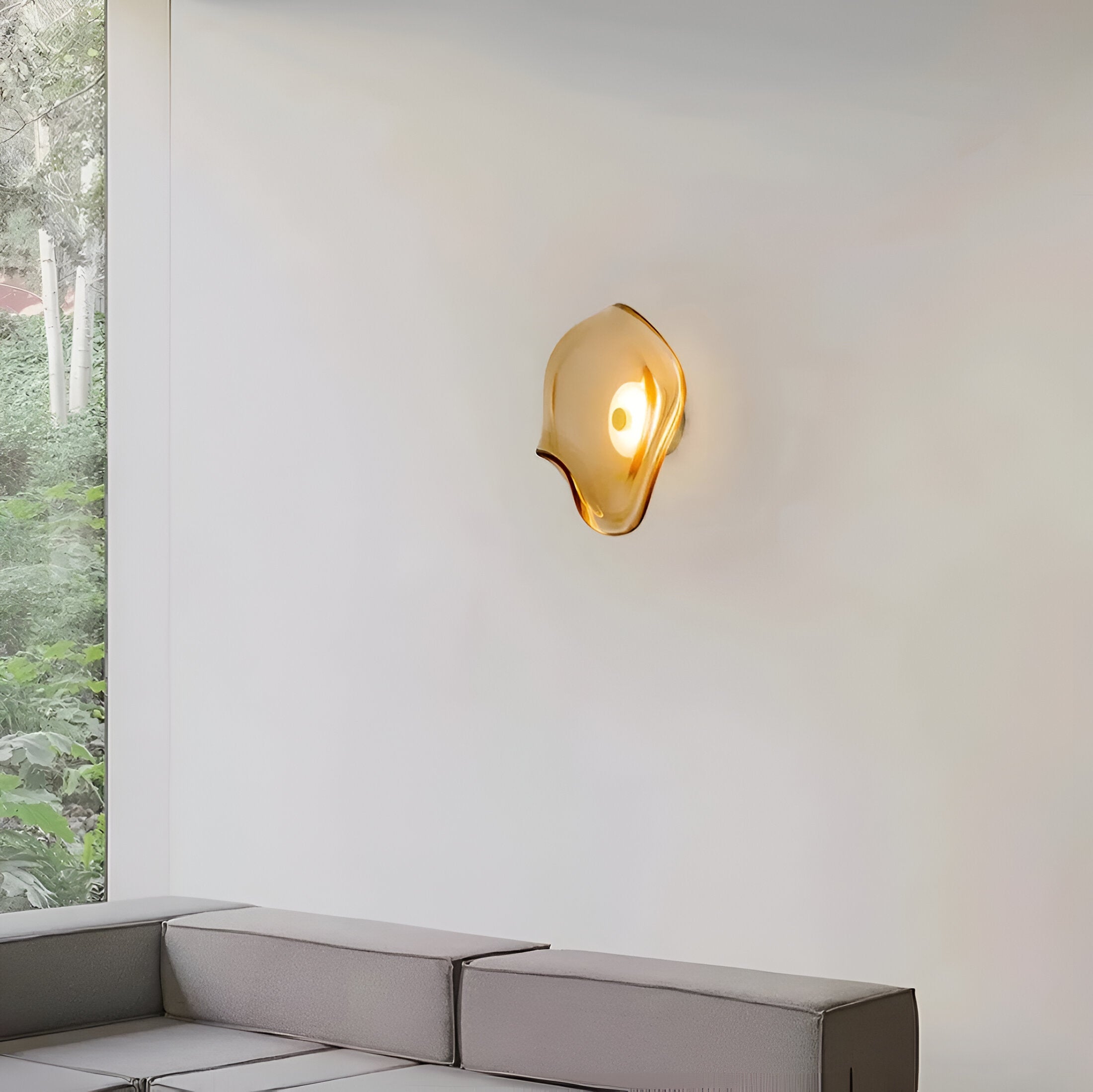 Curved Glass LED Wall Light | Japandi Style, Warm White