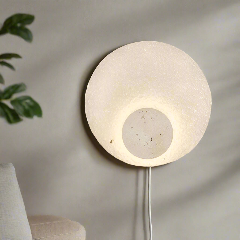 Travertine Wall Lamp | Acrylic Shade, Minimalist Round Design