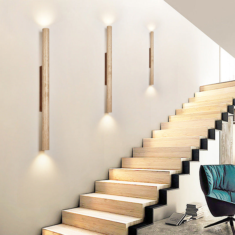 Travertine Tube Wall Sconce | Japandi Style, Natural Stone