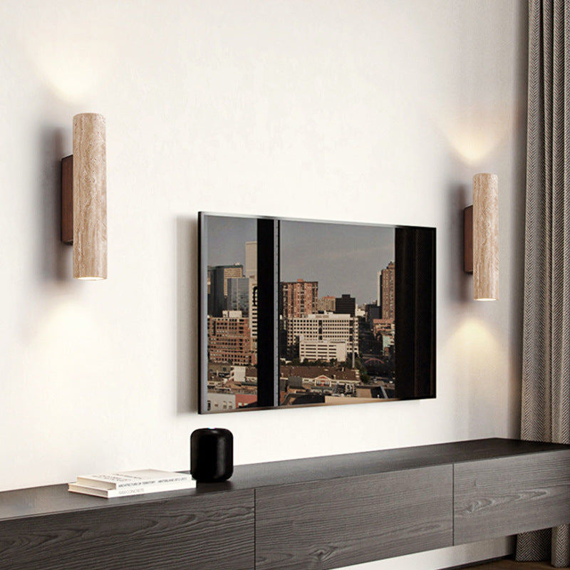 Travertine Tube Wall Sconce | Japandi Style, Natural Stone