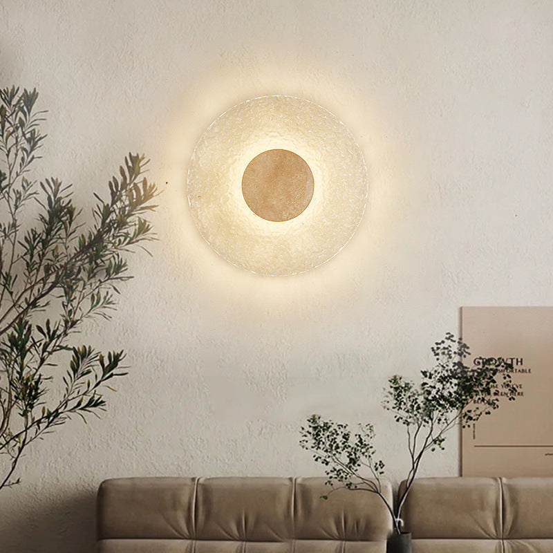 Travertine Wall Lamp | Acrylic Shade, Minimalist Round Design