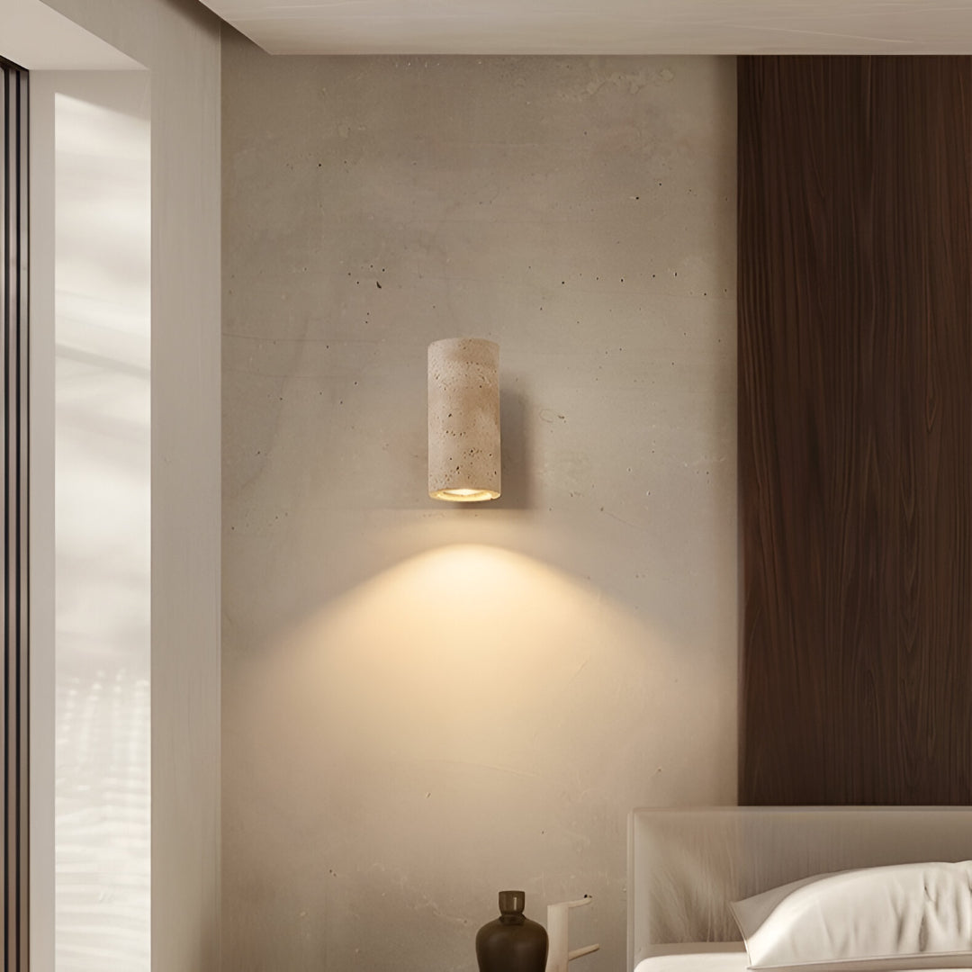 Travertine Tube Wall Sconce | Japandi Style, Natural Stone