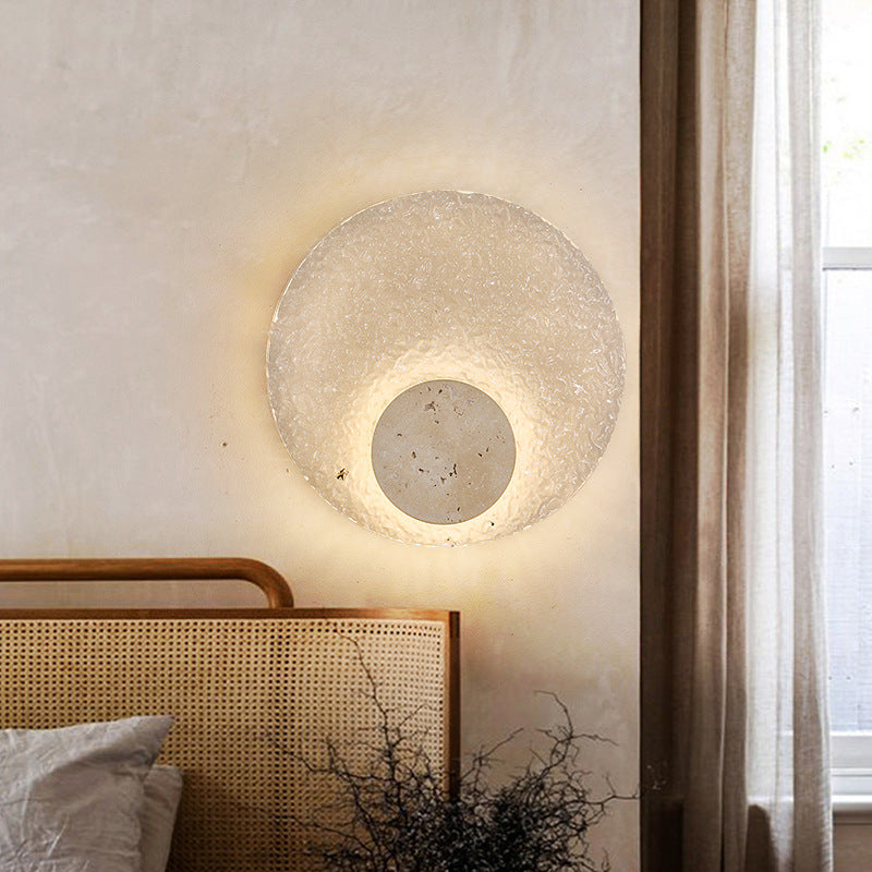 Travertine Wall Lamp | Acrylic Shade, Minimalist Round Design