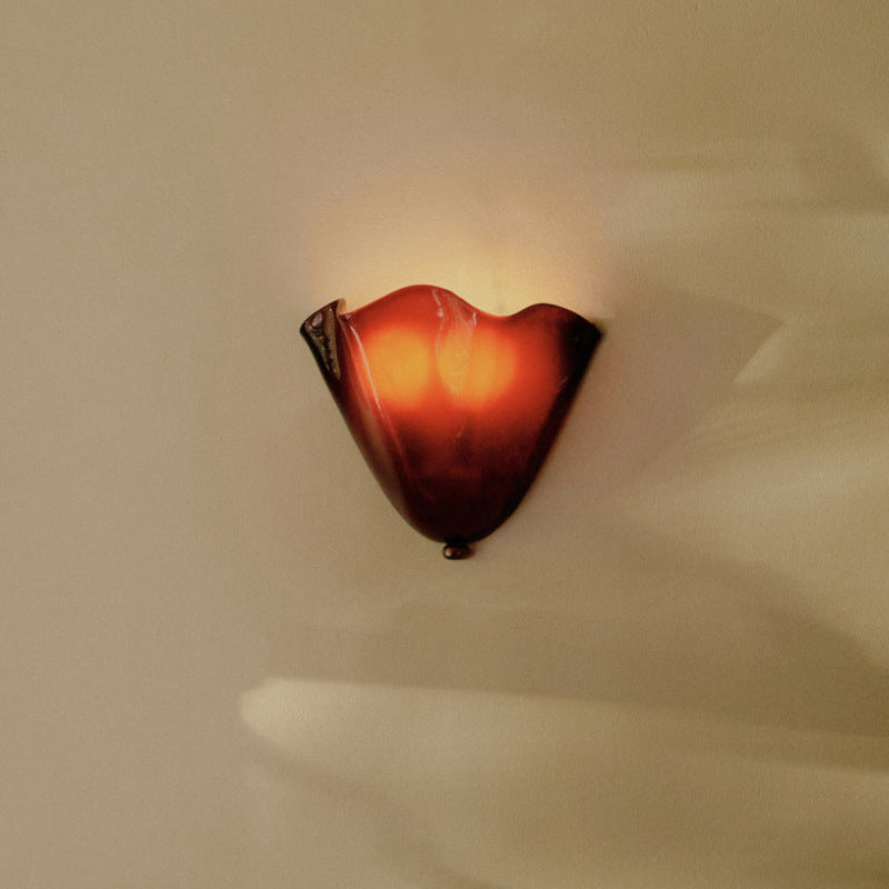 Retro Glass Shell Wall Sconce | French Art Deco Style, Iron Base