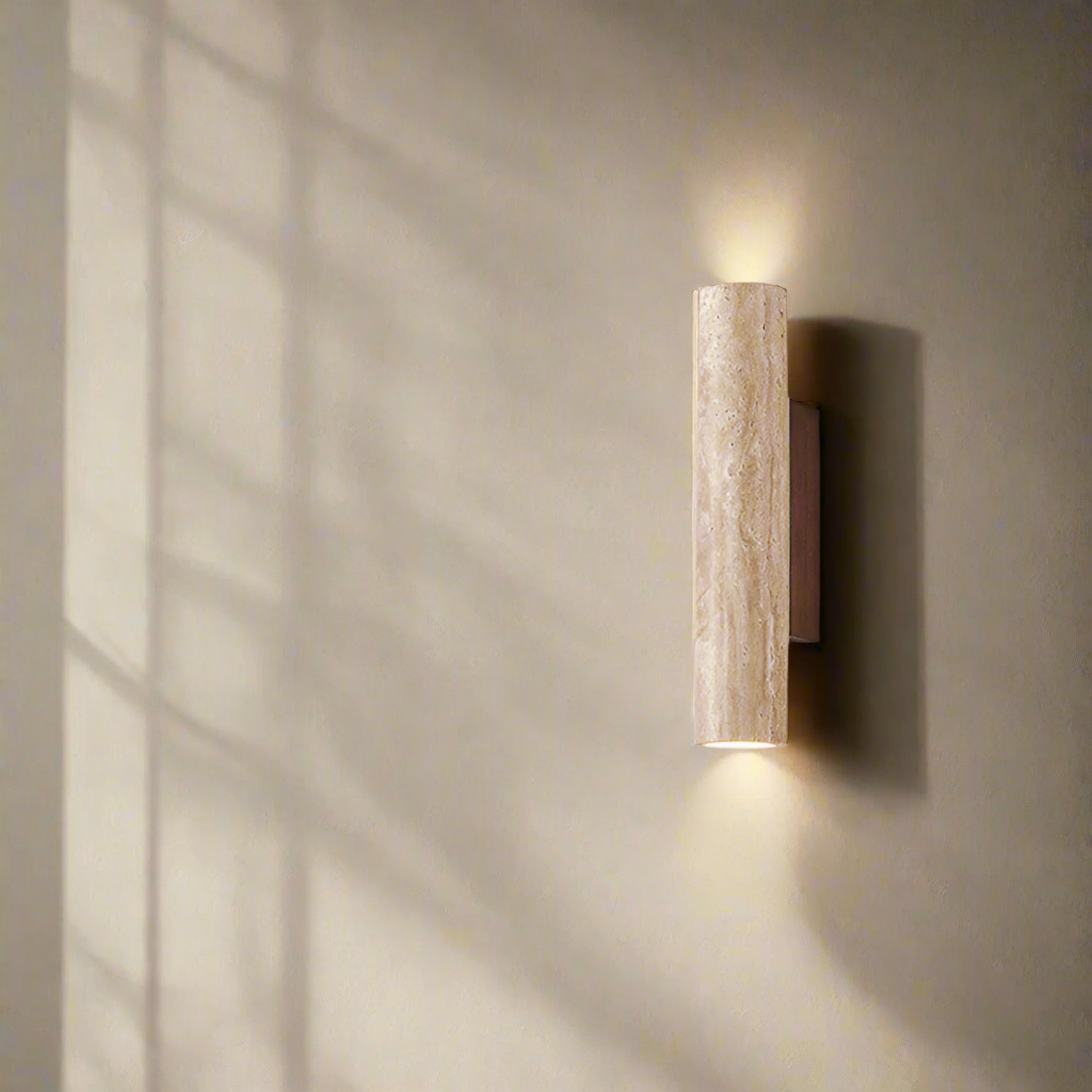 Travertine Tube Wall Sconce | Japandi Style, Natural Stone