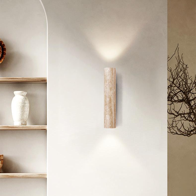 Travertine Tube Wall Sconce | Japandi Style, Natural Stone