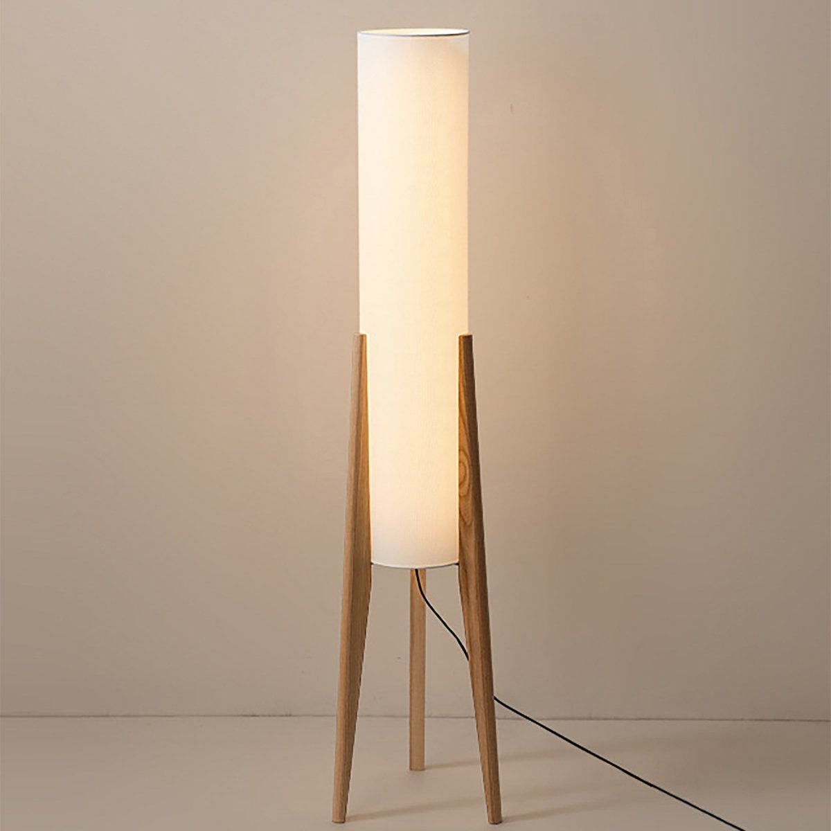 Walnut Wood Floor Lamp with Fabric Shade | Scandinavian Retro Style