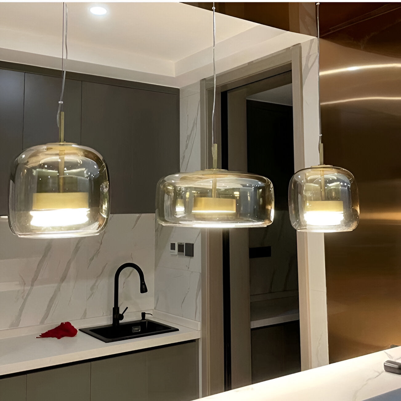 Retro Glass Pendant Light | Hand-Blown Smoke Glass, Switchable CCT
