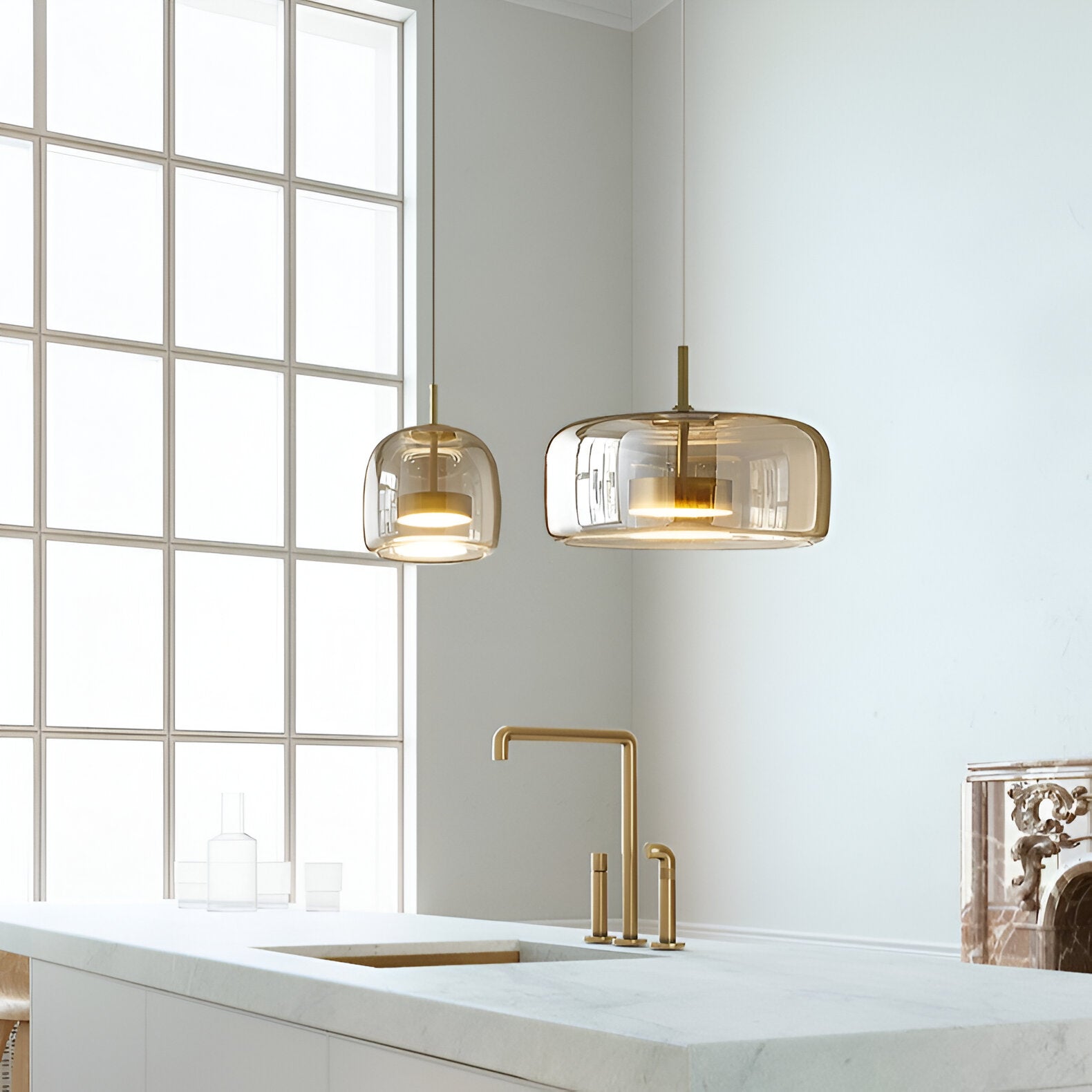 Retro Glass Pendant Light | Hand-Blown Smoke Glass, Switchable CCT