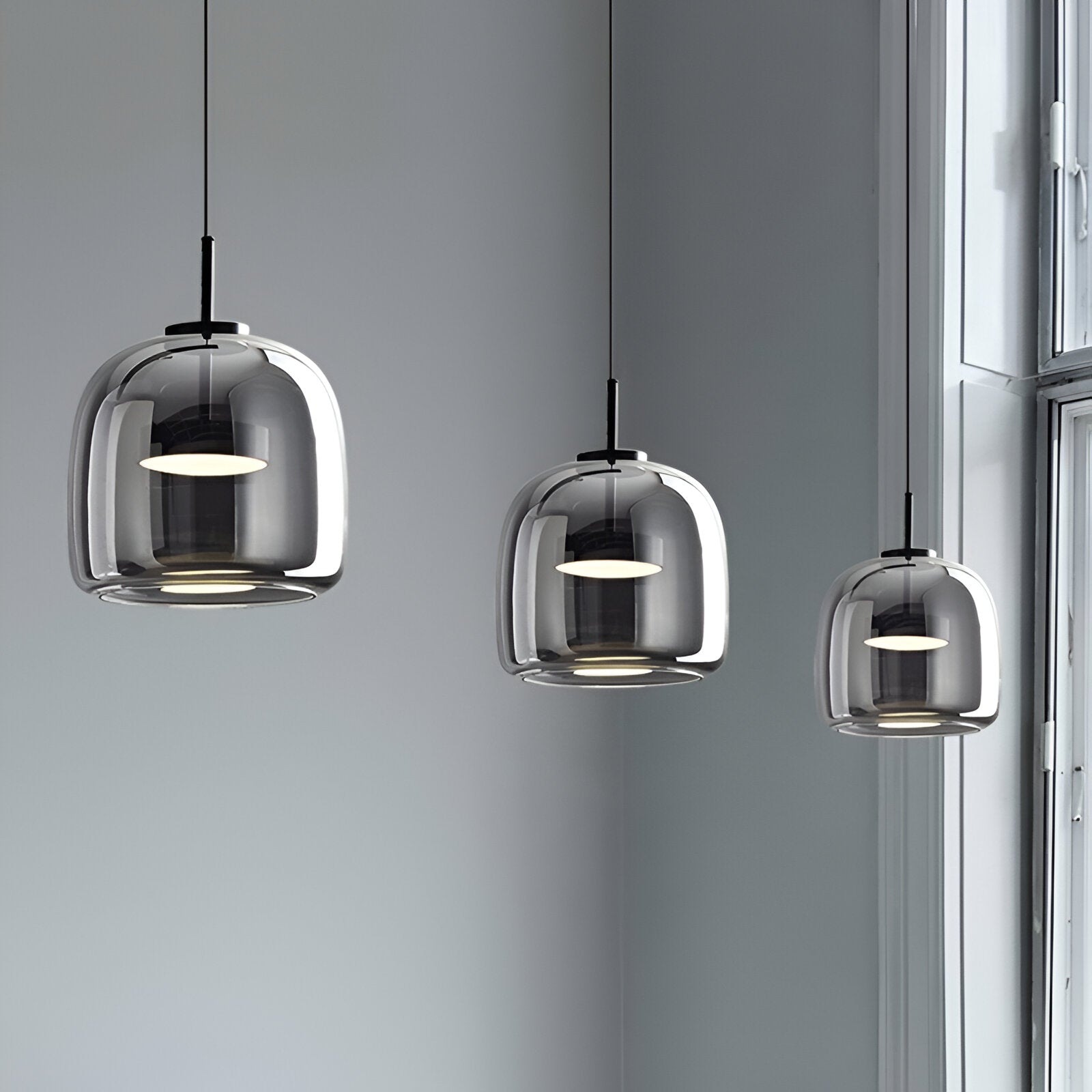 Retro Glass Pendant Light | Hand-Blown Smoke Glass, Switchable CCT