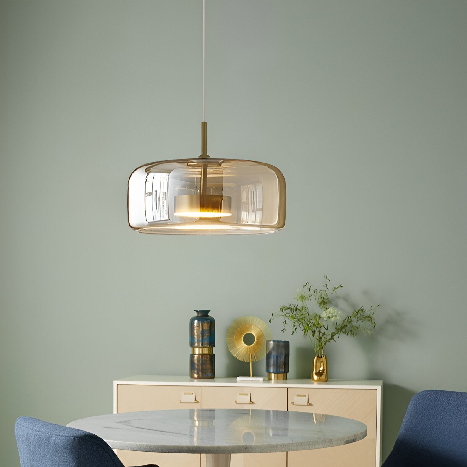 Retro Glass Pendant Light | Hand-Blown Smoke Glass, Switchable CCT
