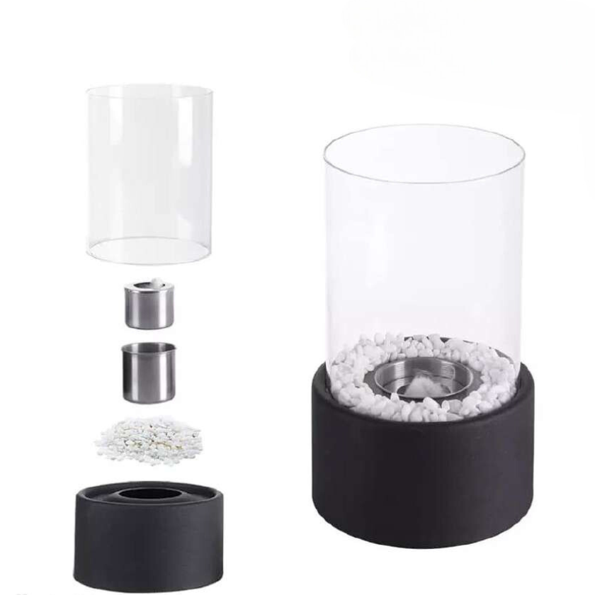 Round Oil Lamp | Glass and Metal, Open Flame Table Décor
