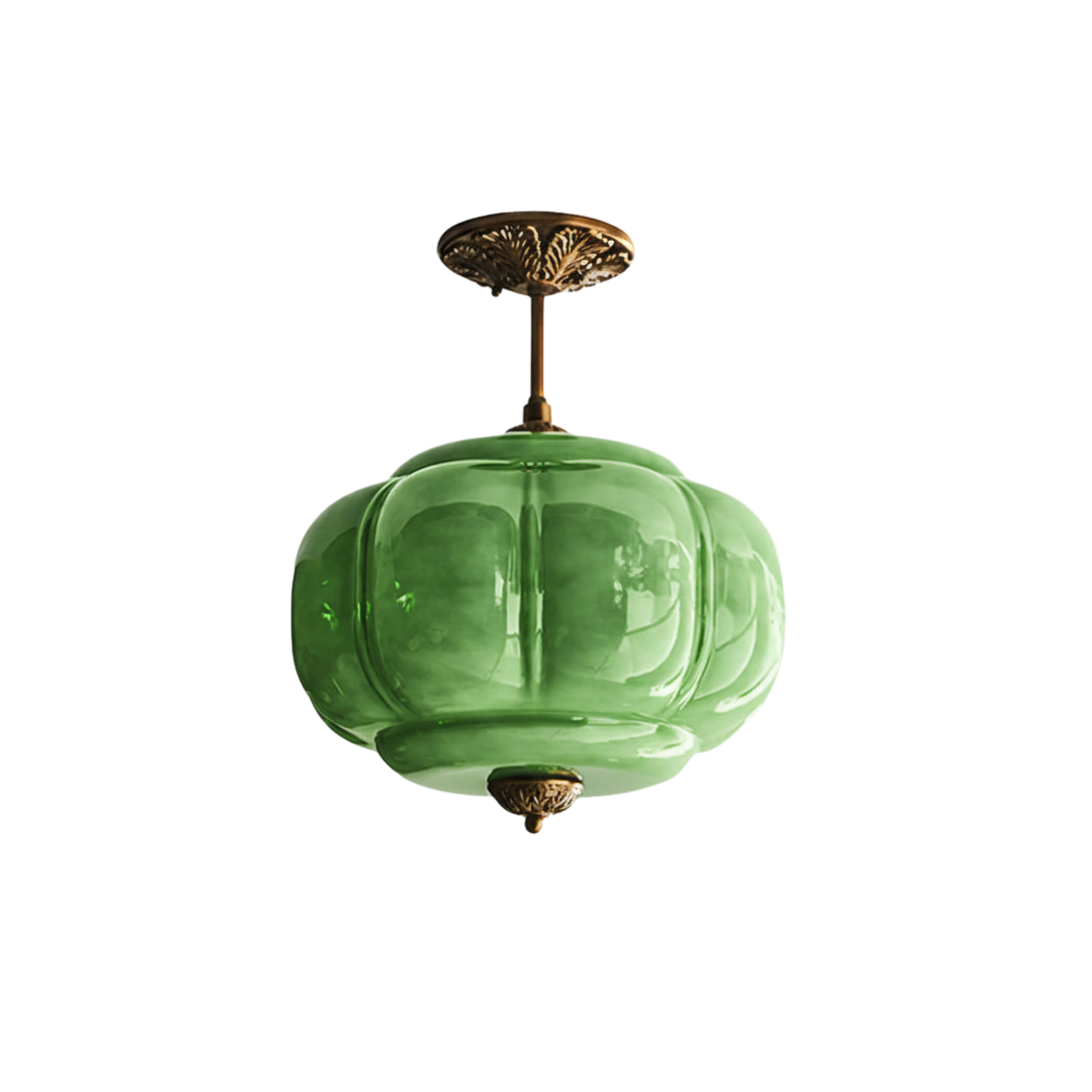 Wave Glass Ceiling Light | Brass Fittings, Green or White, Ø38cm