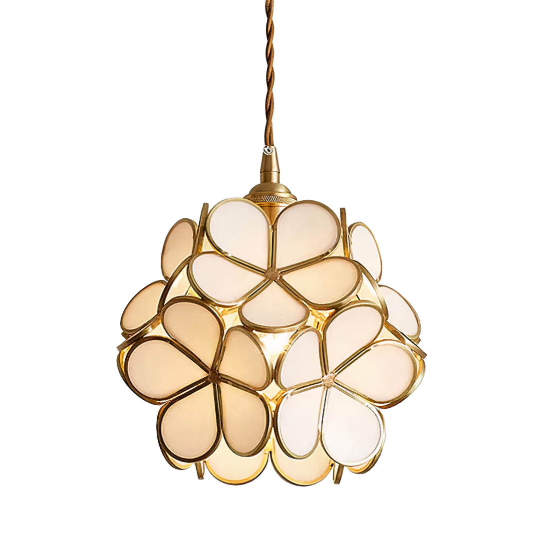 Floral Glass Pendant Light | Brass Frame, E27 Vintage Style