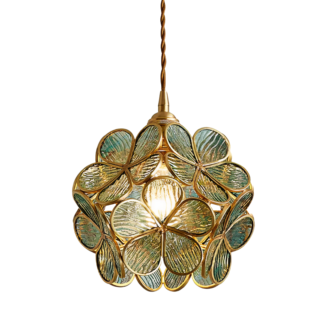 Floral Glass Pendant Light | Brass Frame, E27 Vintage Style