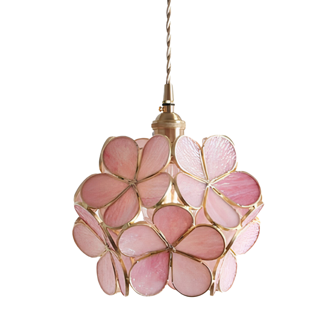 Floral Glass Pendant Light | Brass Frame, E27 Vintage Style