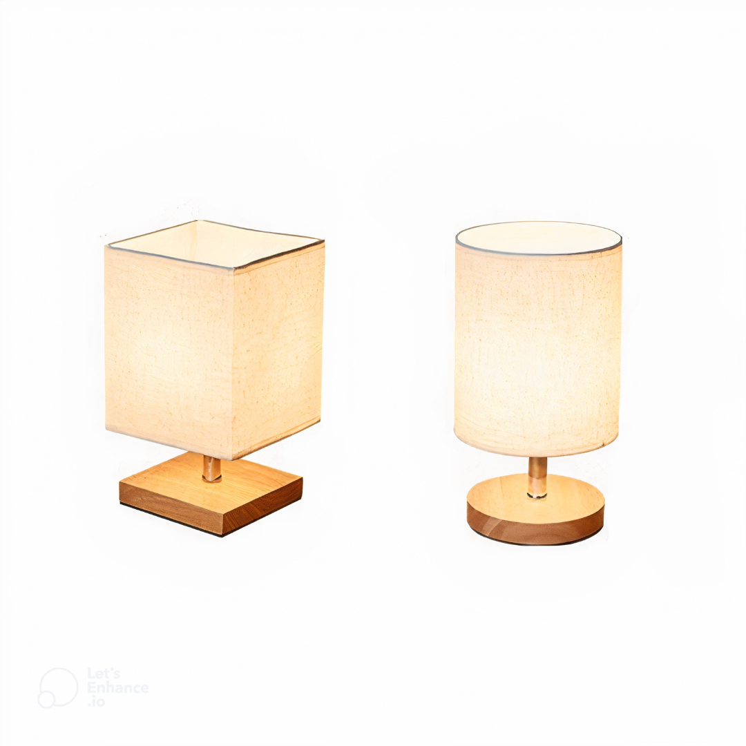 Wood Base Table Lamp with Linen Shade | Japandi Style, E27