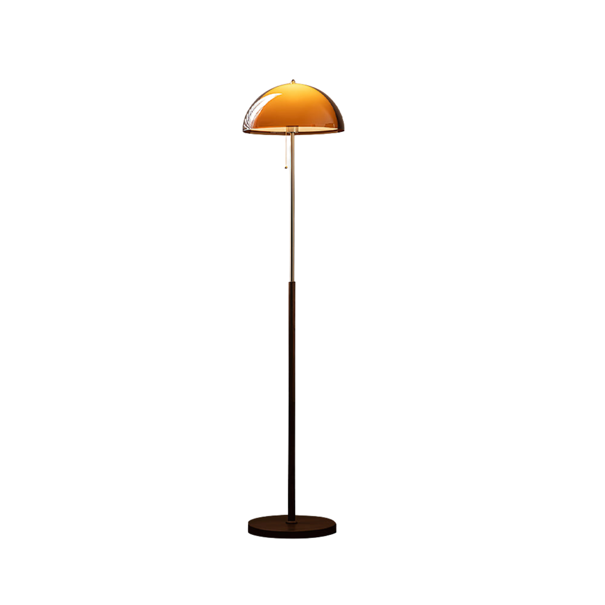 Amber Globe Floor Lamp | Mid-Century Walnut Wood, E27