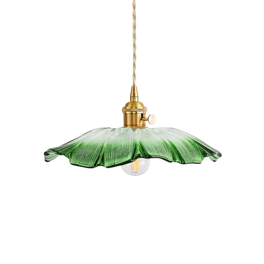 Ribbed Glass Pendant Light | Floral Form, Gold Fitting