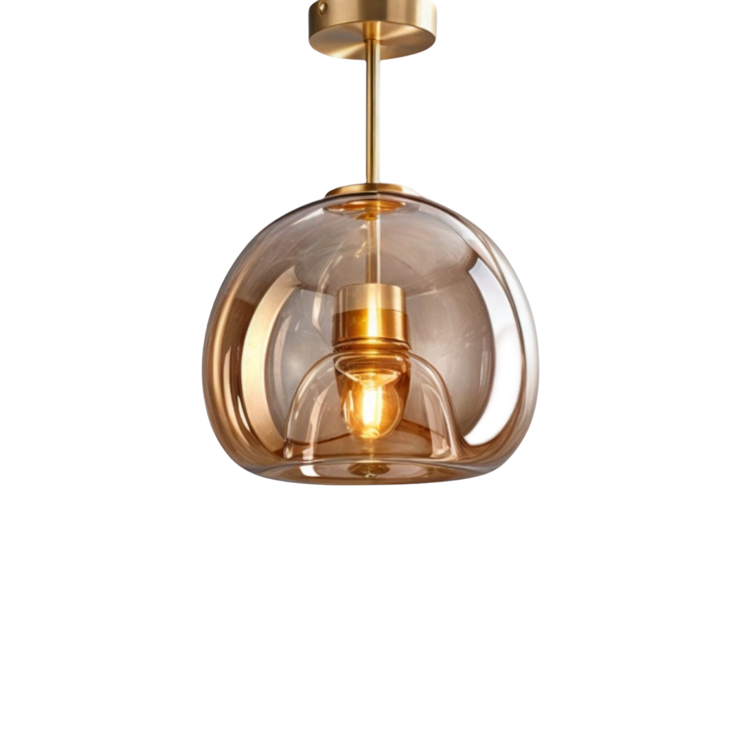 Round Glass Ceiling Light | Smoked or Cognac Glass, Modern Minimal