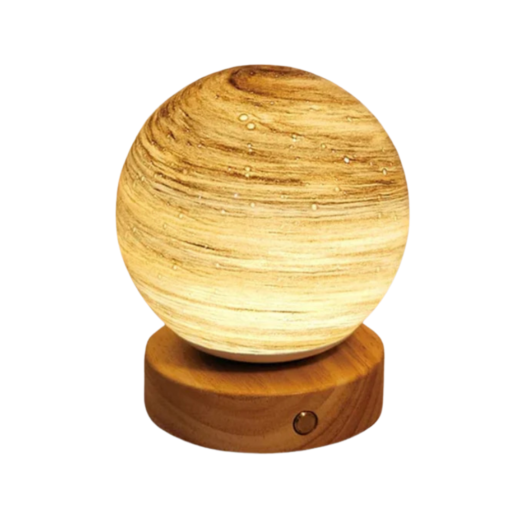 Moon Glass Table Lamp | Dimmable LED, Wood Base, USB