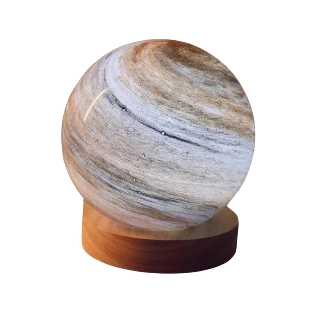 Moon Glass Table Lamp | Dimmable LED, Wood Base, USB