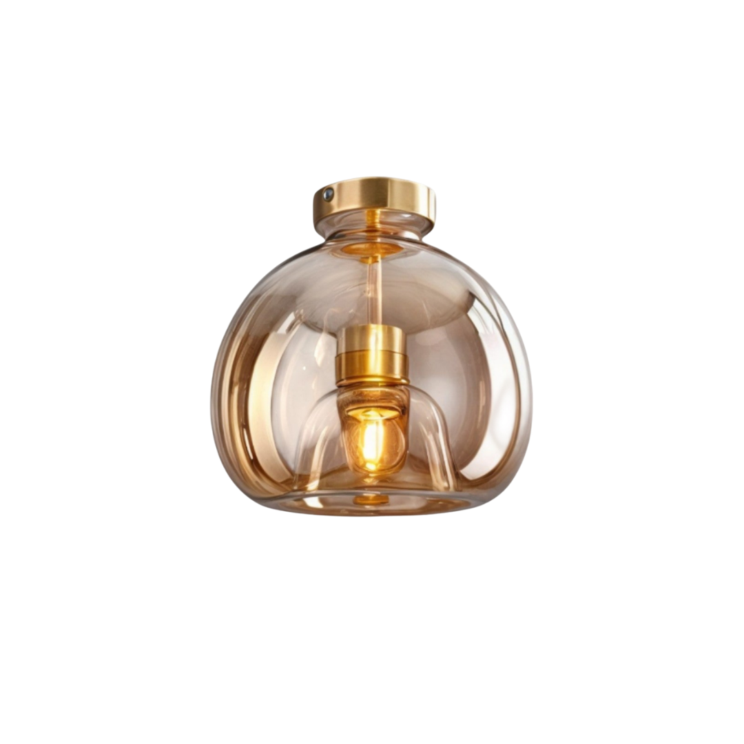 Round Glass Ceiling Light | Smoked or Cognac Glass, Modern Minimal