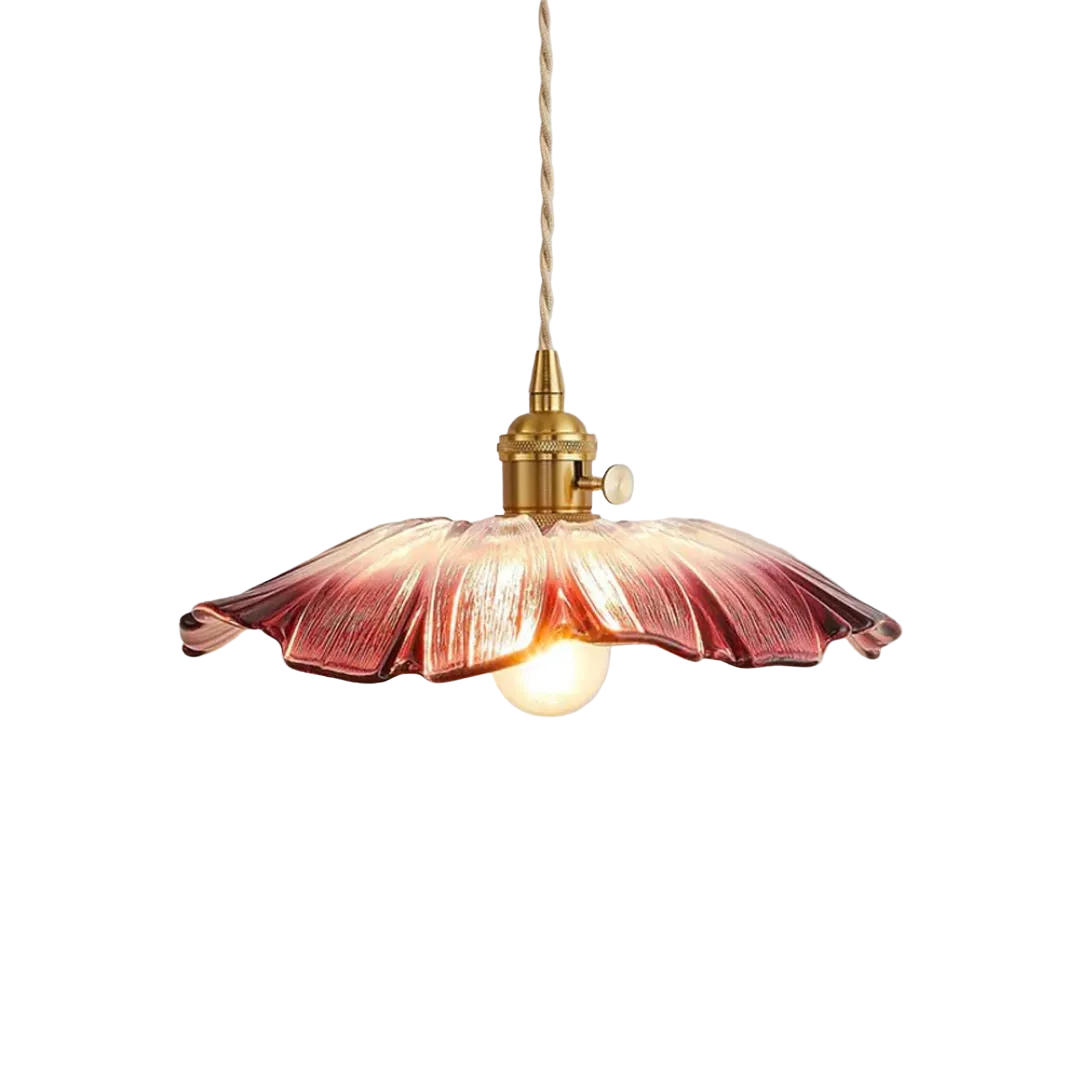 Ribbed Glass Pendant Light | Floral Form, Gold Fitting