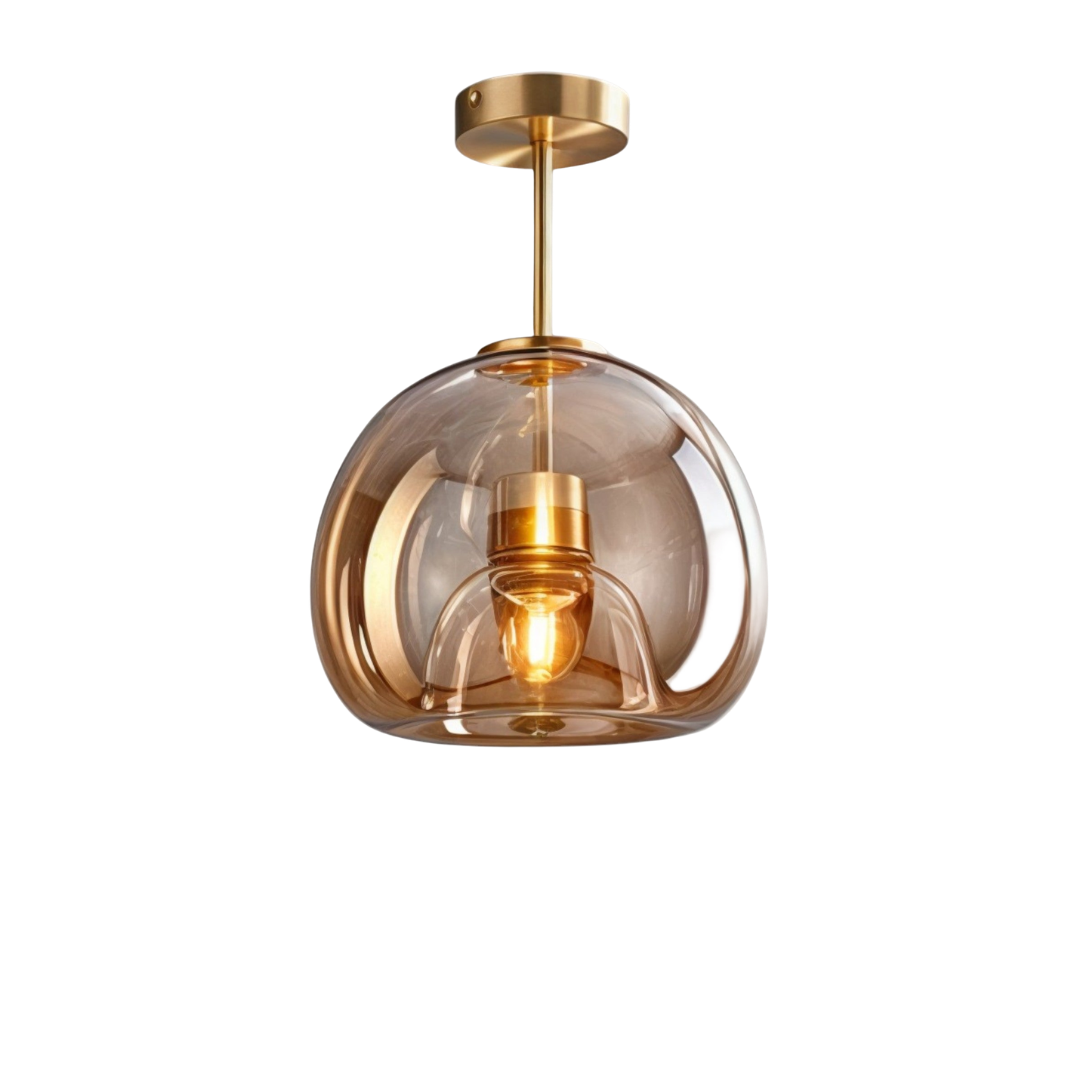 Round Glass Ceiling Light | Smoked or Cognac Glass, Modern Minimal