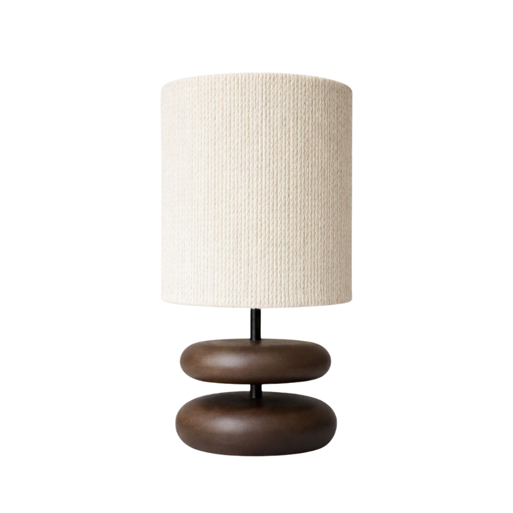 Walnut Wood Table Lamp with Fabric Shade | Modern Japandi Design