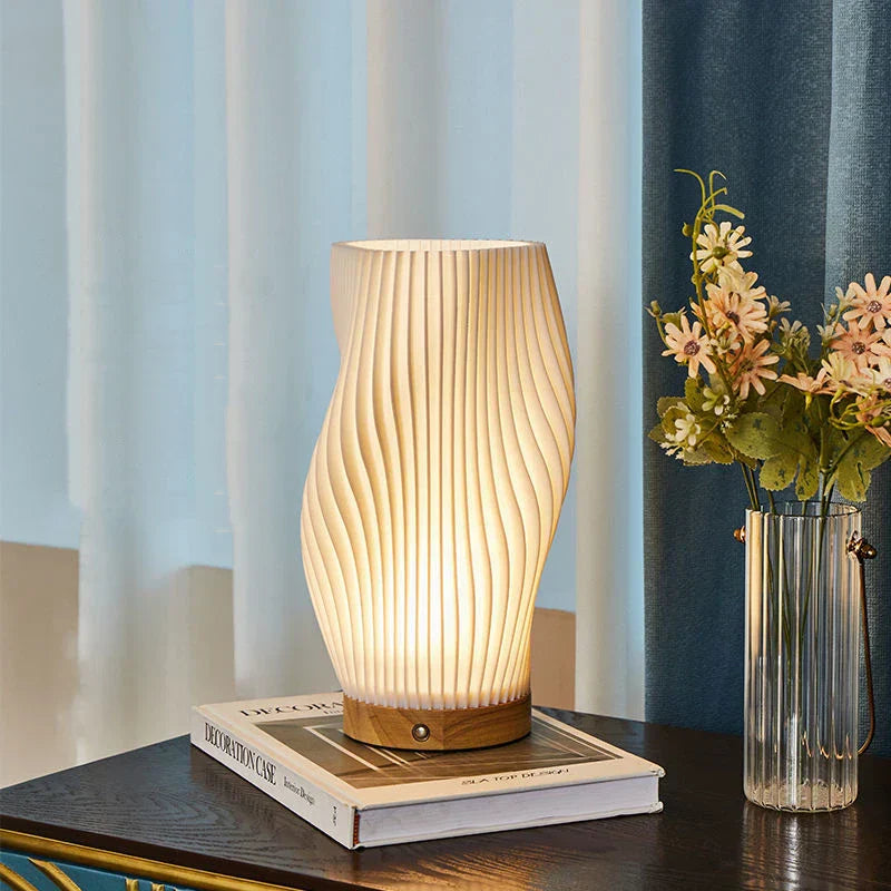 Sculptural LED Table Lamp | Wood Base, Dimmable, USB Powered