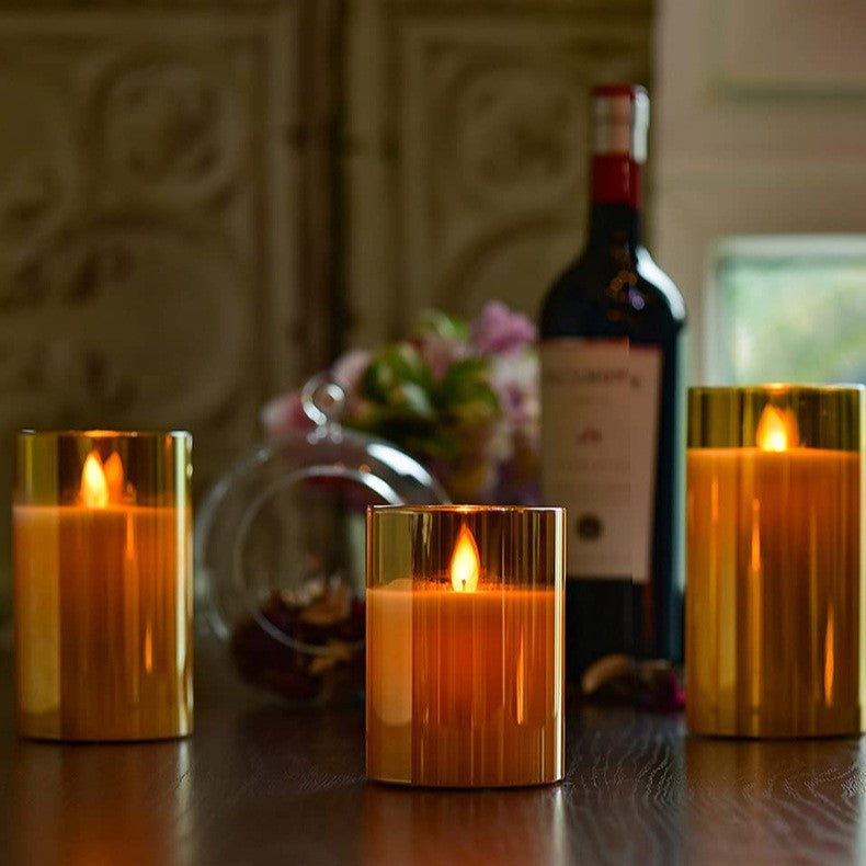 Real Wax LED Candle Set | Set of 3, Flame Effect with Remote