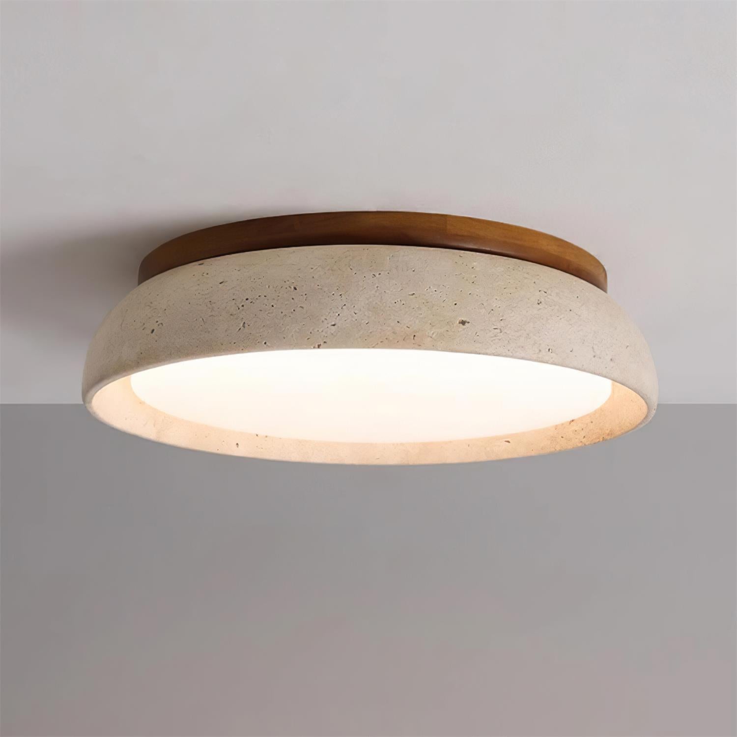 Travertine and Wood Ceiling Light | Japandi Style, 3000K Warm White