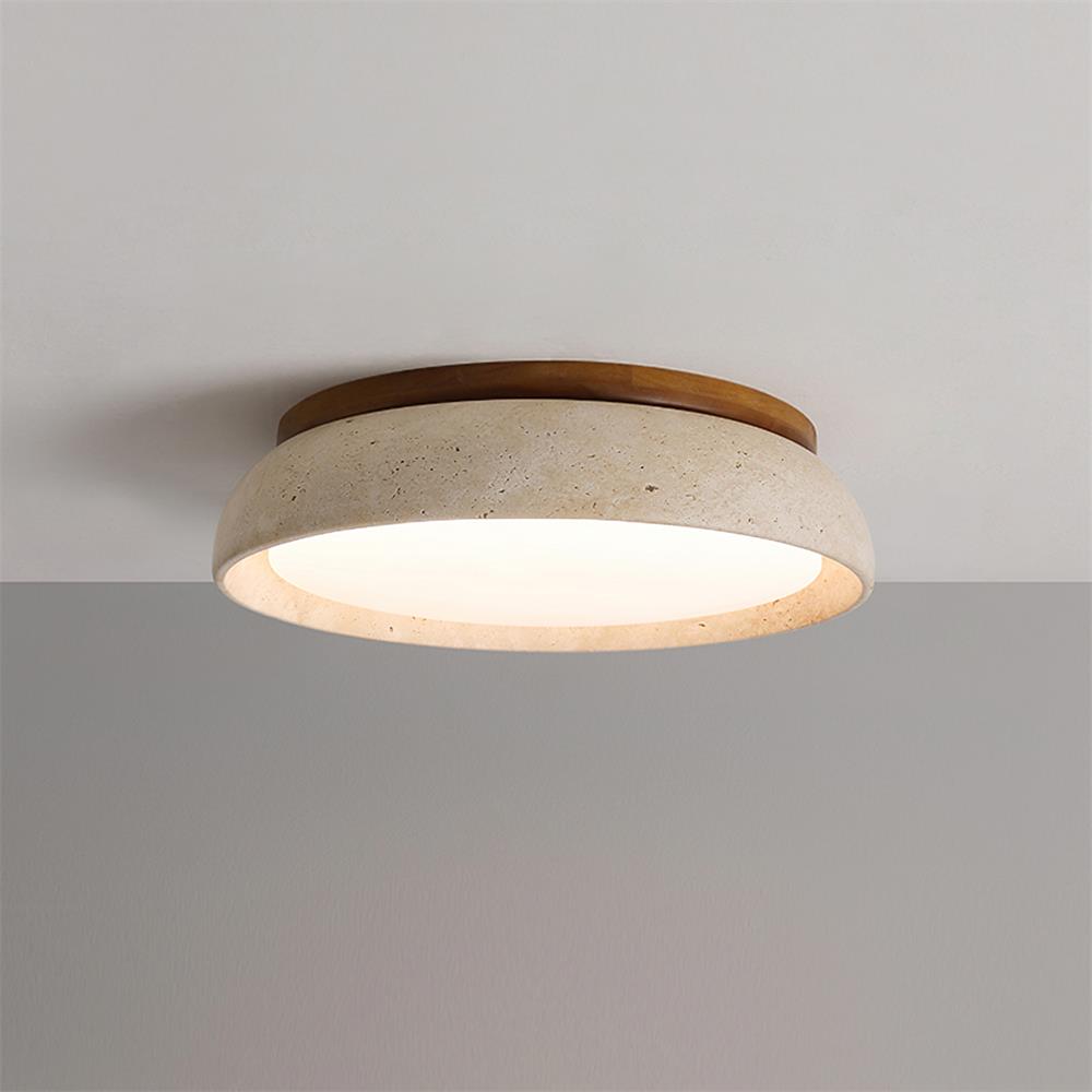 Travertine and Wood Ceiling Light | Japandi Style, 3000K Warm White