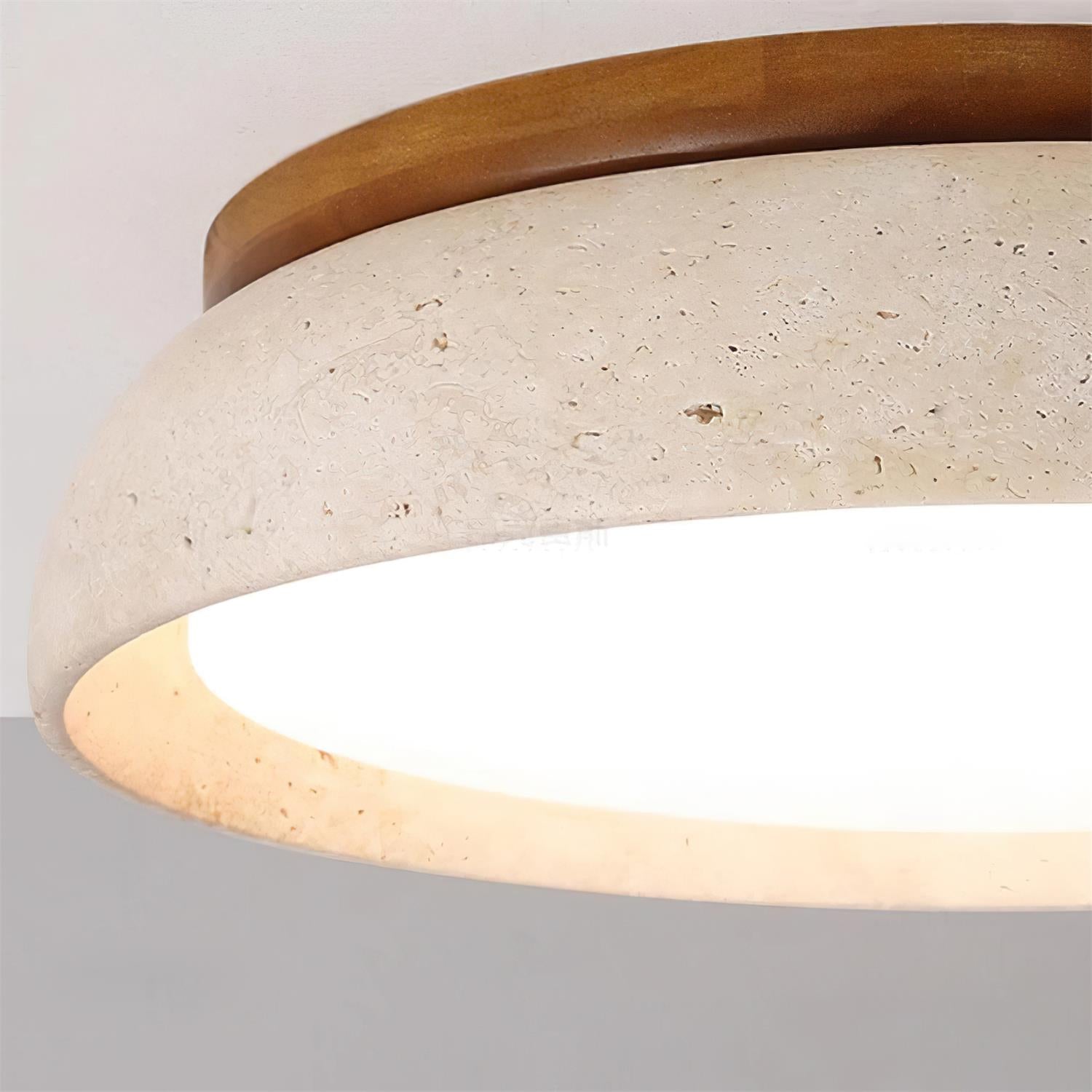Travertine and Wood Ceiling Light | Japandi Style, 3000K Warm White