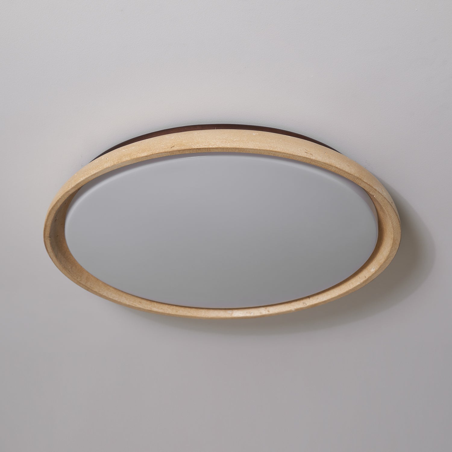Travertine and Wood Ceiling Light | Japandi Style, 3000K Warm White