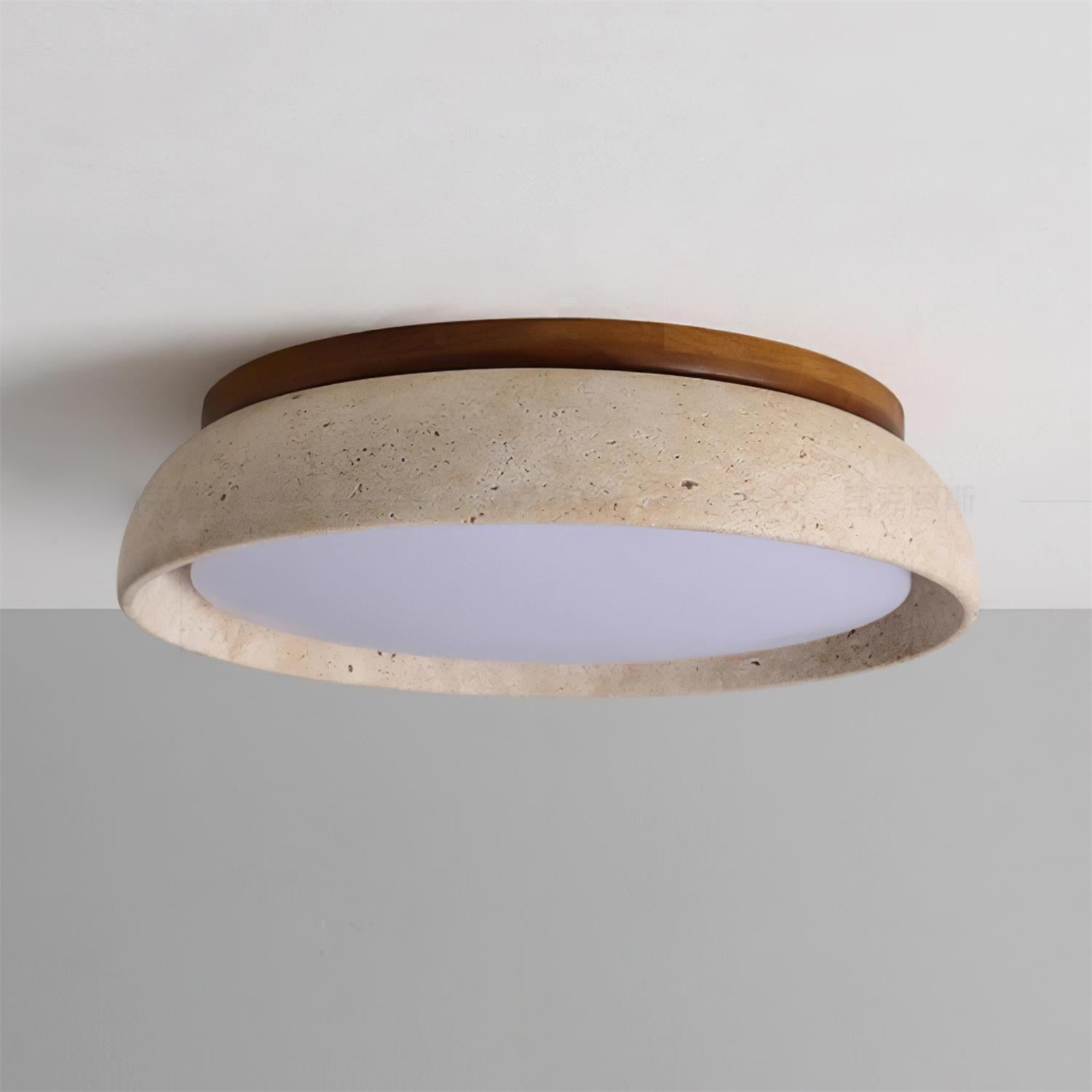 Travertine and Wood Ceiling Light | Japandi Style, 3000K Warm White