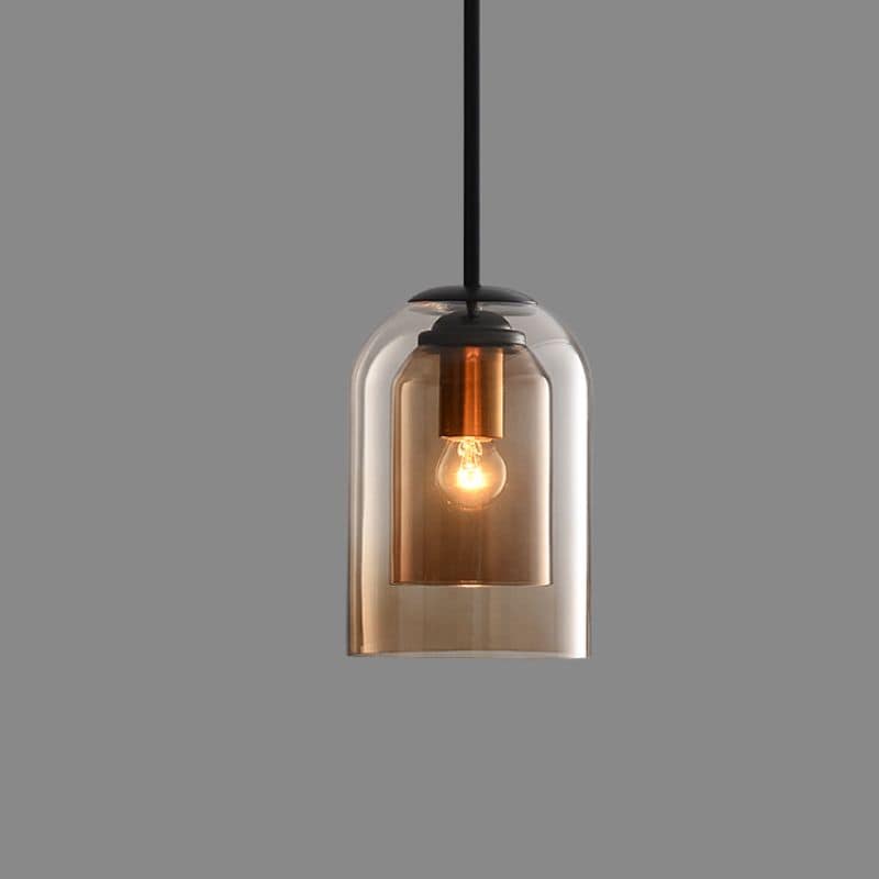 Double Glass Pendant Light | Smoked Glass, E27 Dimmable