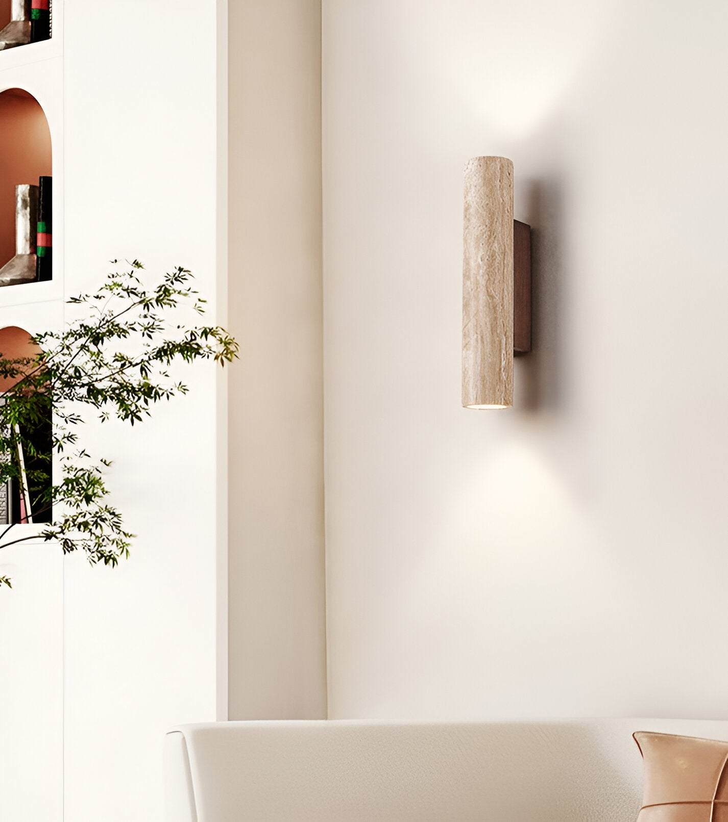 Travertine Tube Wall Sconce | Japandi Style, Natural Stone