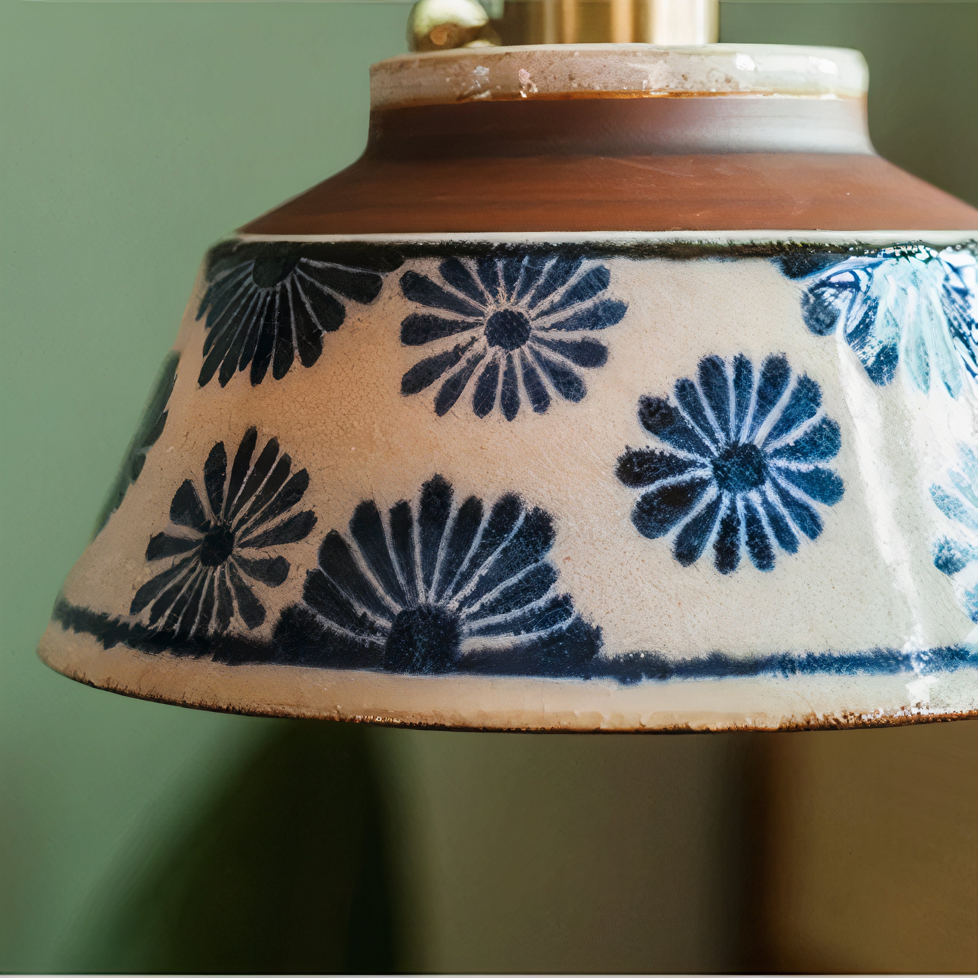 Hand-Painted Ceramic Pendant Light | Scandinavian Floral Design