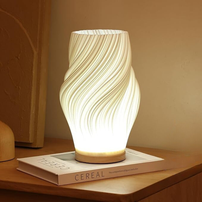 Sculptural LED Table Lamp | Wood Base, Dimmable, USB Powered