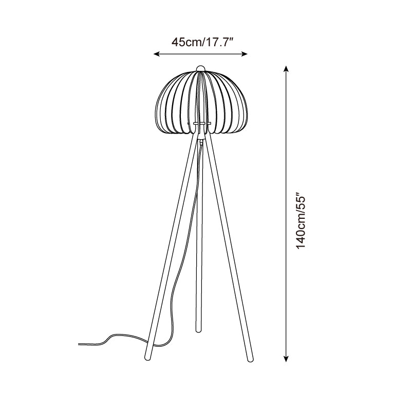 Timber Slat Floor Lamp with Tripod Base | Japandi Style, E27