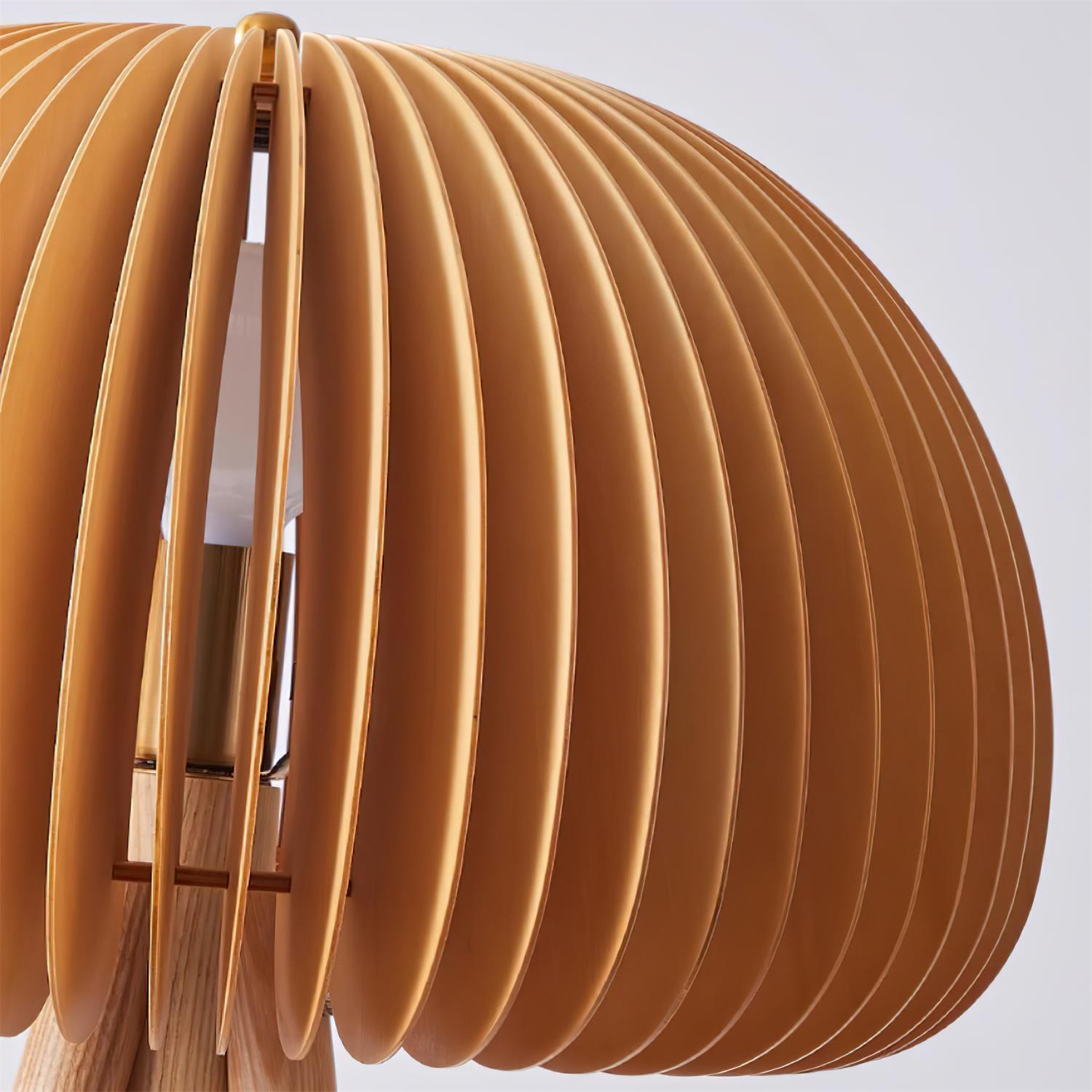 Timber Slat Floor Lamp with Tripod Base | Japandi Style, E27
