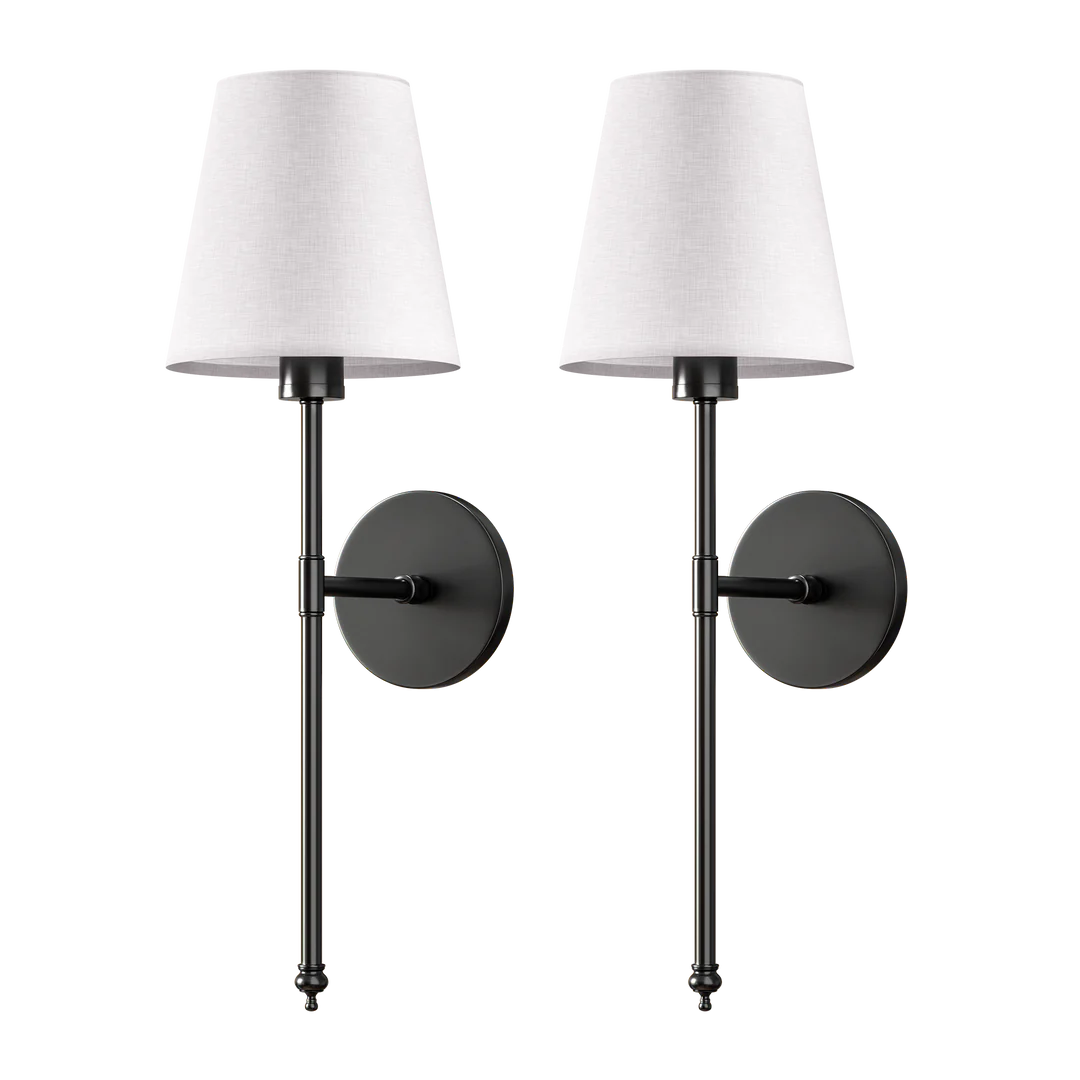 Wireless Wall Sconces | Set of 2, Fabric Shade, No Hardwiring