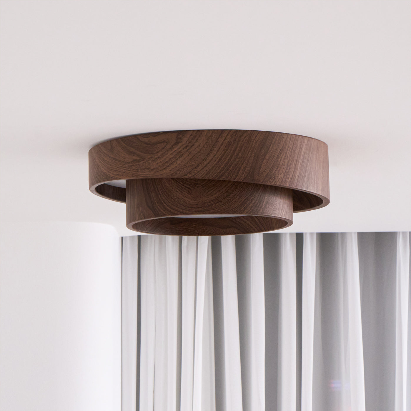 Round Walnut LED Ceiling Light | Japandi Style, Dimmable