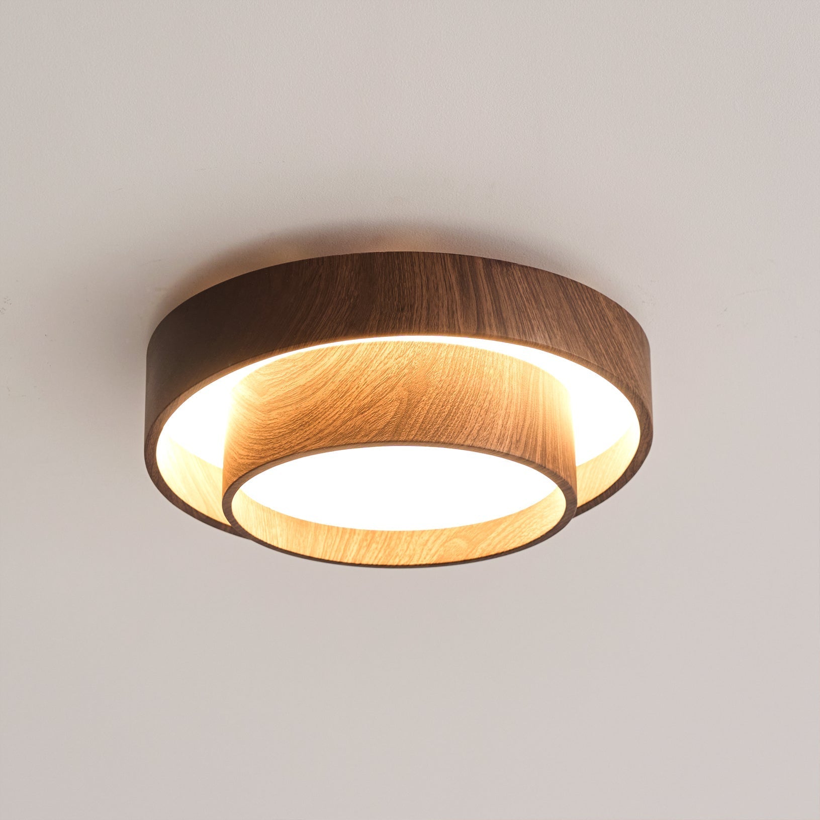 Round Walnut LED Ceiling Light | Japandi Style, Dimmable