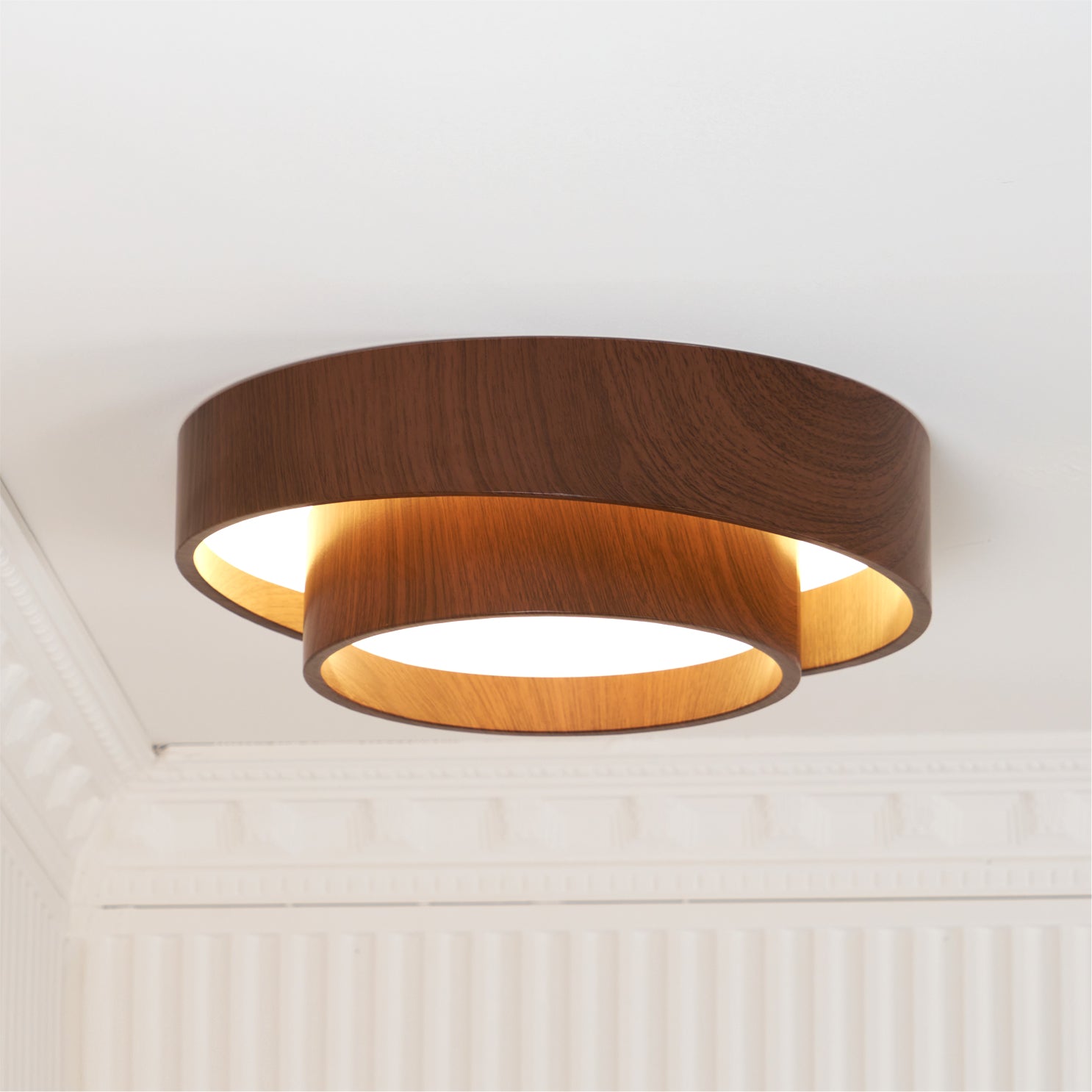 Round Walnut LED Ceiling Light | Japandi Style, Dimmable