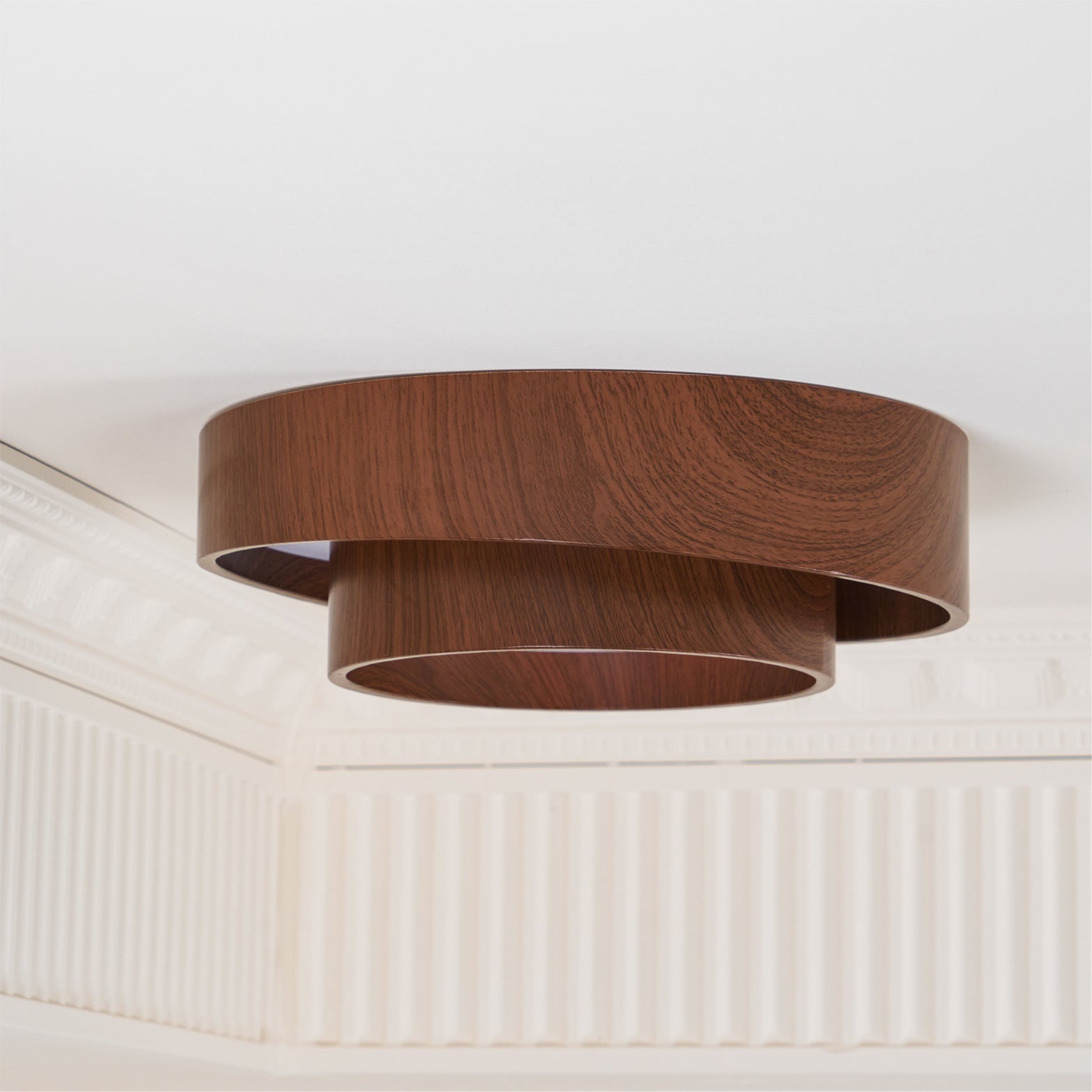 Round Walnut LED Ceiling Light | Japandi Style, Dimmable