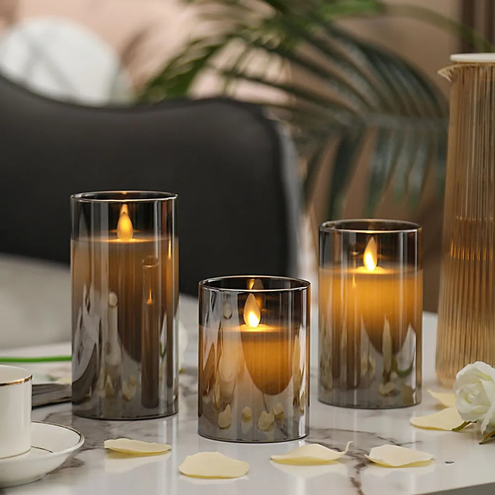 Real Wax LED Candle Set | Set of 3, Flame Effect with Remote